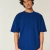 Kastenförmiges Rundhals-T-Shirt aus schwerer Baumwolle Kastenförmiges Rundhals-T-Shirt aus schwerer Baumwolle