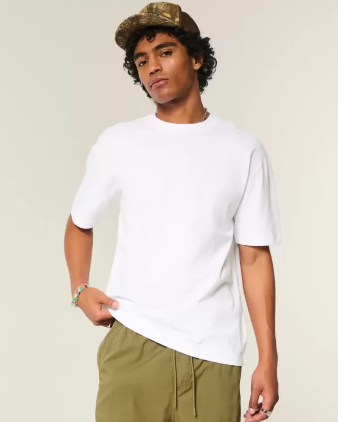 Kastenförmiges Rundhals-T-Shirt aus schwerer Baumwolle