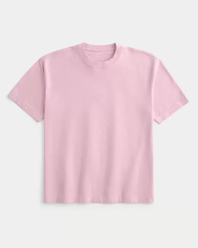 Kastenförmiges Rundhals-T-Shirt aus schwerer Baumwolle Kastenförmiges Rundhals-T-Shirt aus schwerer Baumwolle