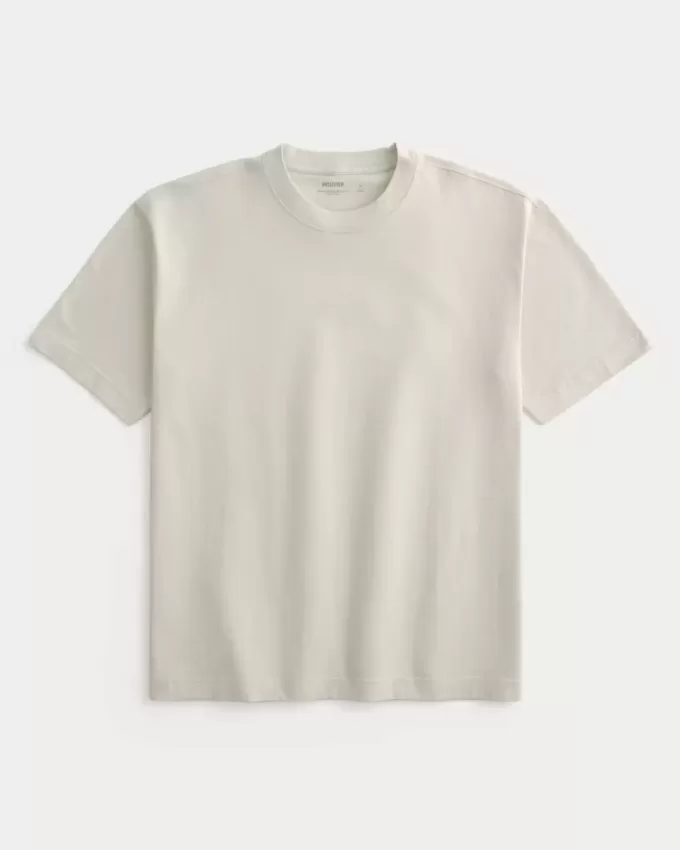 Kastenförmiges Rundhals-T-Shirt aus schwerer Baumwolle Kastenförmiges Rundhals-T-Shirt aus schwerer Baumwolle