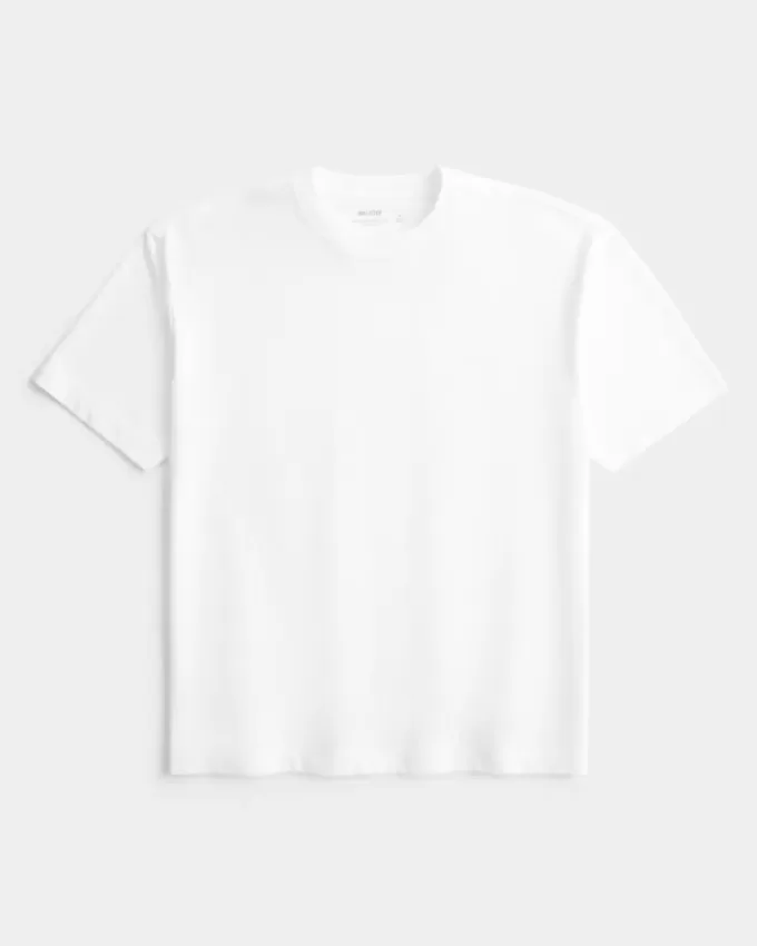Kastenförmiges Rundhals-T-Shirt aus schwerer Baumwolle