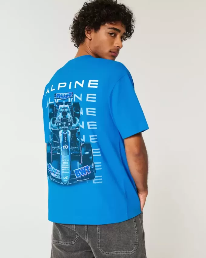 Kastenförmiges, schweres BWT Alpine F1 Team-T-Shirt mit Grafik Kastenförmiges, schweres BWT Alpine F1 Team-T-Shirt mit Grafik