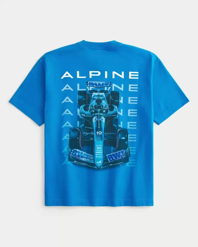 Kastenförmiges, schweres BWT Alpine F1 Team-T-Shirt mit Grafik Kastenförmiges, schweres BWT Alpine F1 Team-T-Shirt mit Grafik
