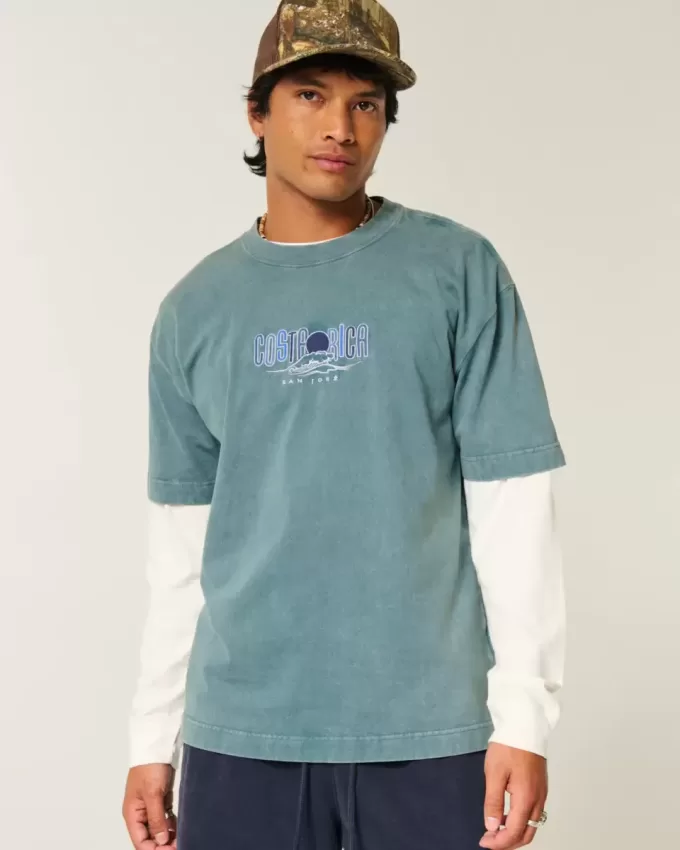 Kastenförmiges, schweres Costa Rica-T-Shirt mit Grafik Kastenförmiges, schweres Costa Rica-T-Shirt mit Grafik