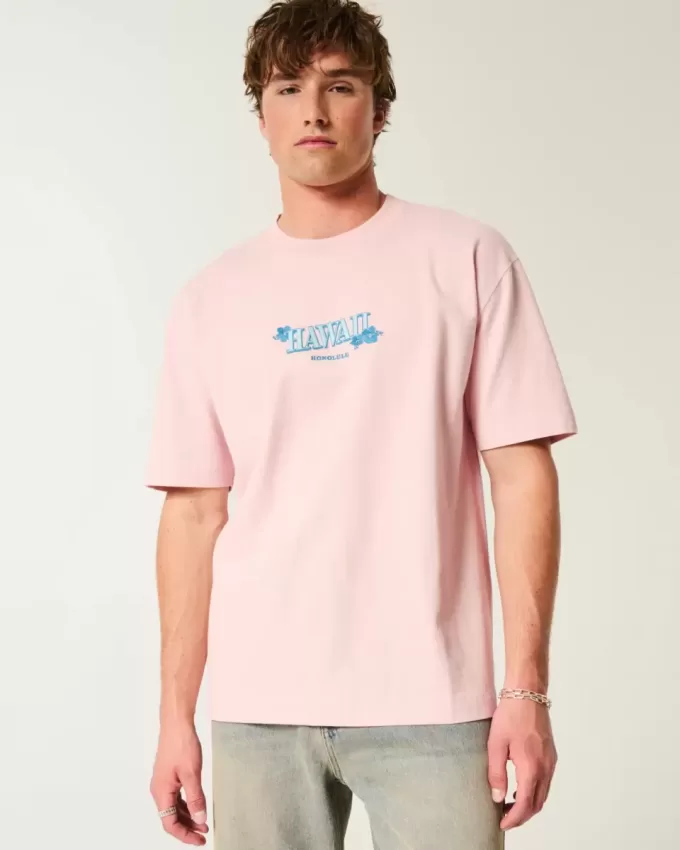 Kastenförmiges, schweres Hawaii-T-Shirt mit Grafik