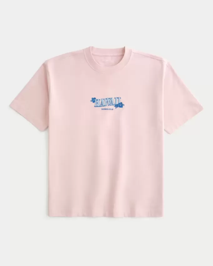 Kastenförmiges, schweres Hawaii-T-Shirt mit Grafik