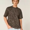 Kastenförmiges, schweres Rundhals-T-Shirt aus Baumwolle mit Leopardenmuster Kastenförmiges, schweres Rundhals-T-Shirt aus Baumwolle mit Leopardenmuster