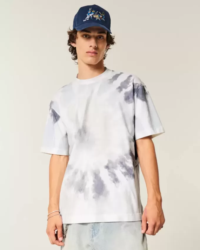 Kastenförmiges, schweres T-Shirt aus Batik-Baumwolle mit Rundhalsausschnitt Kastenförmiges, schweres T-Shirt aus Batik-Baumwolle mit Rundhalsausschnitt