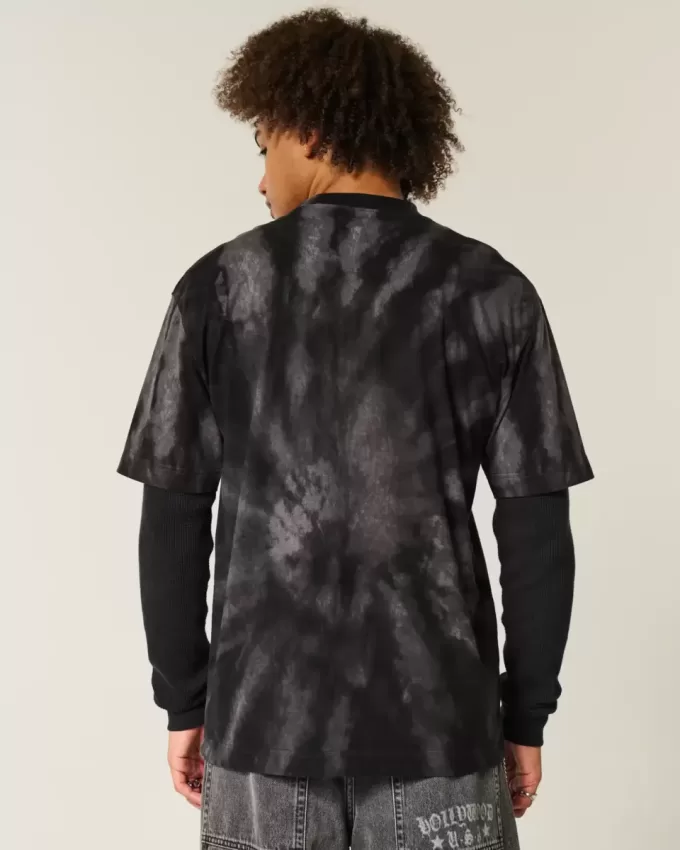 Kastenförmiges, schweres T-Shirt aus Batik-Baumwolle mit Rundhalsausschnitt Kastenförmiges, schweres T-Shirt aus Batik-Baumwolle mit Rundhalsausschnitt
