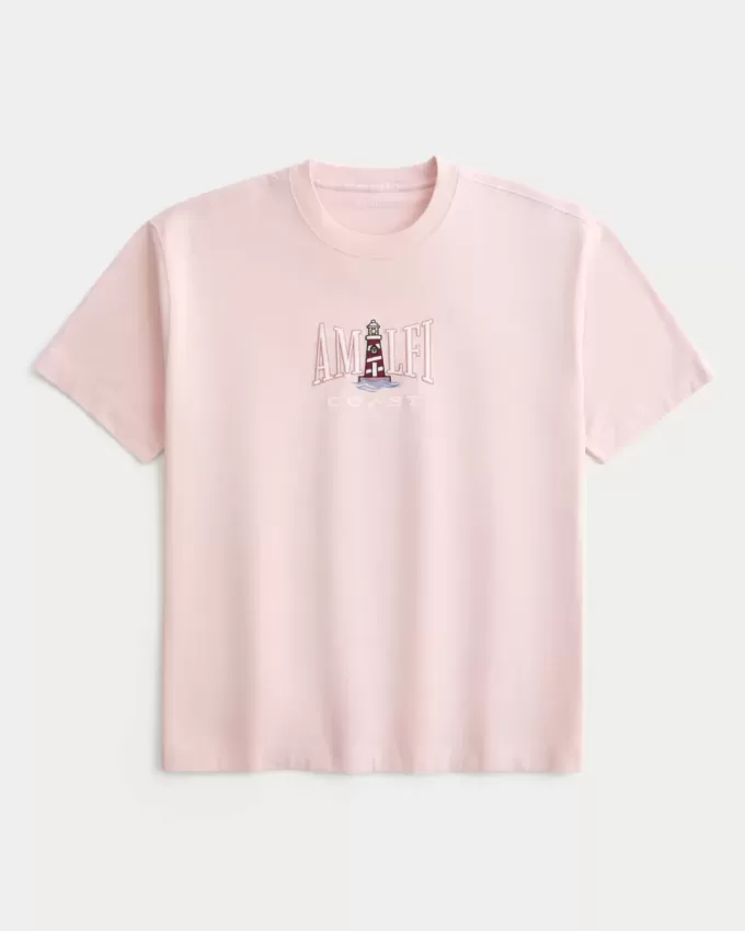 Kastenförmiges, schweres T-Shirt mit Amalfiküsten-Grafik Kastenförmiges, schweres T-Shirt mit Amalfiküsten-Grafik