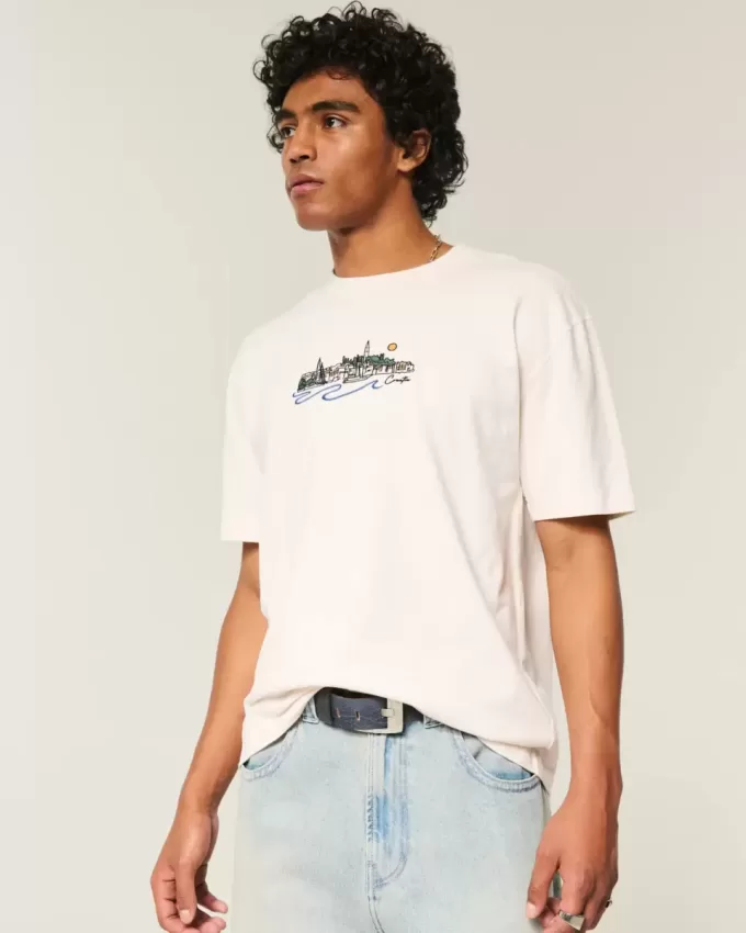 Kastenförmiges, schweres T-Shirt mit Kroatien-Grafik
