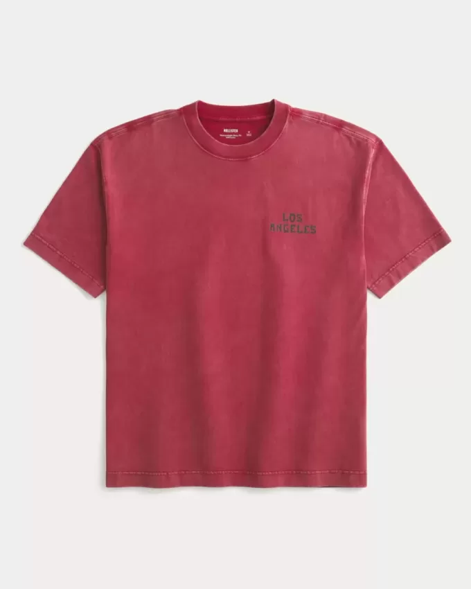Kastenförmiges, schweres T-Shirt mit Los Angeles-Grafik Kastenförmiges, schweres T-Shirt mit Los Angeles-Grafik