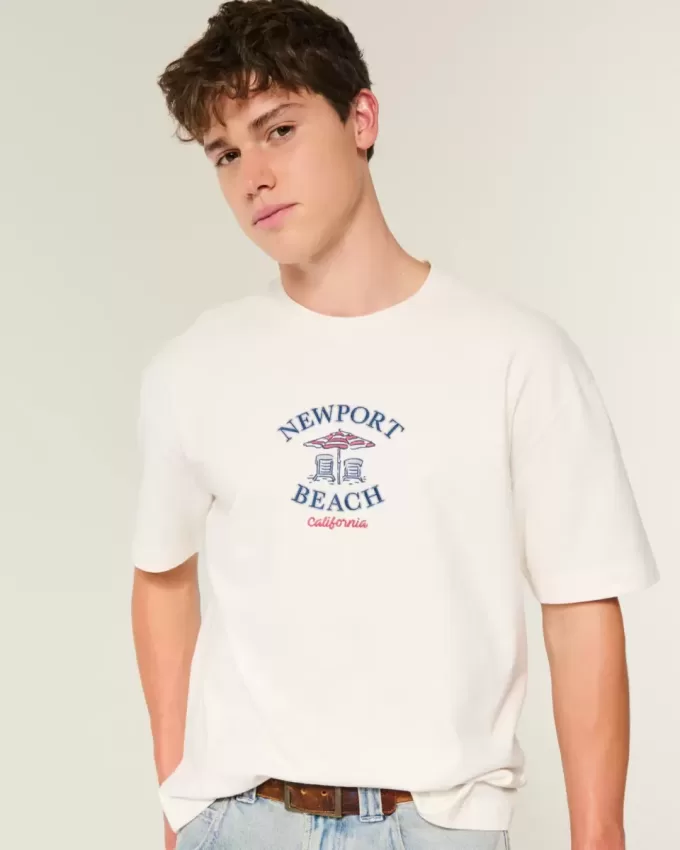 Kastenförmiges, schweres T-Shirt mit Newport Beach-Grafik Kastenförmiges, schweres T-Shirt mit Newport Beach-Grafik
