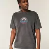 Kastenförmiges, schweres T-Shirt mit Oahu-Grafik Kastenförmiges, schweres T-Shirt mit Oahu-Grafik