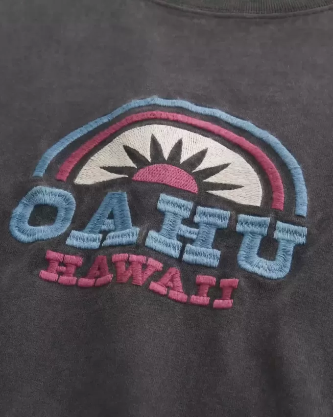 Kastenförmiges, schweres T-Shirt mit Oahu-Grafik Kastenförmiges, schweres T-Shirt mit Oahu-Grafik