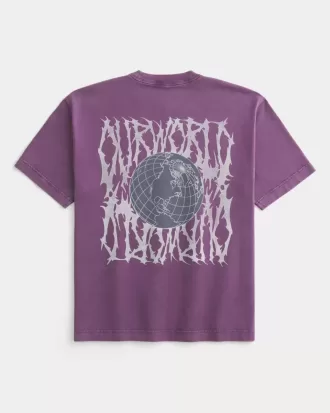 Kastenförmiges, schweres T-Shirt mit „Our World“-Grafik