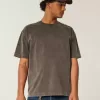 Kastenförmiges, schweres T-Shirt mit Rundhalsausschnitt aus gewaschener Baumwolle