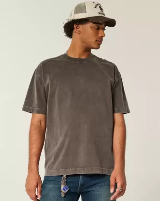 Kastenförmiges, schweres T-Shirt mit Rundhalsausschnitt aus gewaschener Baumwolle