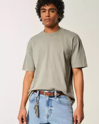 Kastenförmiges, schweres T-Shirt mit Rundhalsausschnitt aus gewaschener Baumwolle