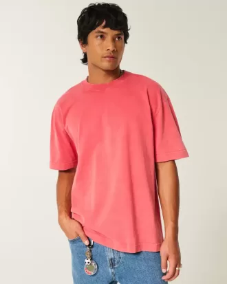 Kastenförmiges, schweres T-Shirt mit Rundhalsausschnitt aus gewaschener Baumwolle