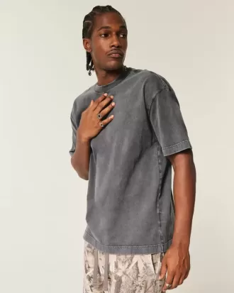 Kastenförmiges, schweres T-Shirt mit Rundhalsausschnitt aus gewaschener Baumwolle