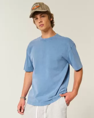 Kastenförmiges, schweres T-Shirt mit Rundhalsausschnitt aus gewaschener Baumwolle