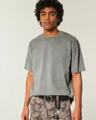 Kastenförmiges, schweres T-Shirt mit Rundhalsausschnitt aus gewaschener Baumwolle