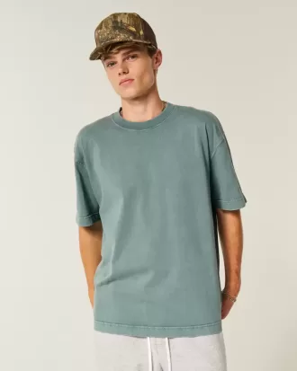 Kastenförmiges, schweres T-Shirt mit Rundhalsausschnitt aus gewaschener Baumwolle