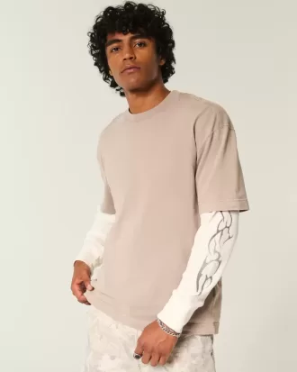 Kastenförmiges, schweres T-Shirt mit Rundhalsausschnitt aus gewaschener Baumwolle