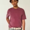 Kastenförmiges, schweres T-Shirt mit Rundhalsausschnitt aus gewaschener Baumwolle Kastenförmiges, schweres T-Shirt mit Rundhalsausschnitt aus gewaschener Baumwolle