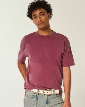 Kastenförmiges, schweres T-Shirt mit Rundhalsausschnitt aus gewaschener Baumwolle