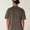 Kastenförmiges, schweres T-Shirt mit Rundhalsausschnitt aus gewaschener Baumwolle