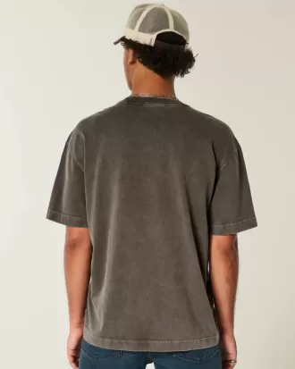 Kastenförmiges, schweres T-Shirt mit Rundhalsausschnitt aus gewaschener Baumwolle