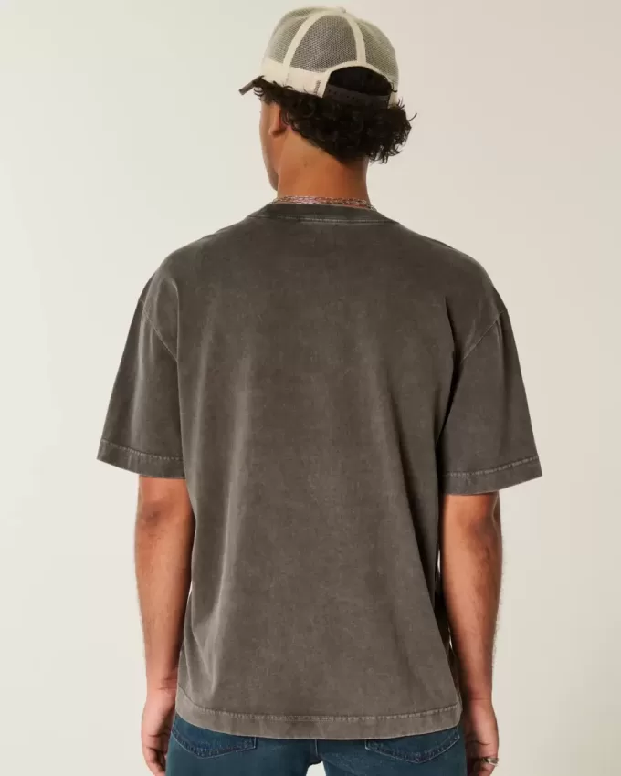Kastenförmiges, schweres T-Shirt mit Rundhalsausschnitt aus gewaschener Baumwolle