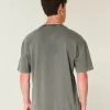 Kastenförmiges, schweres T-Shirt mit Rundhalsausschnitt aus gewaschener Baumwolle