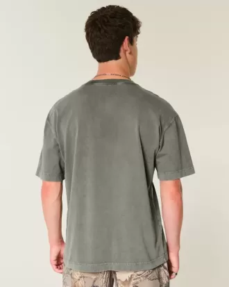 Kastenförmiges, schweres T-Shirt mit Rundhalsausschnitt aus gewaschener Baumwolle
