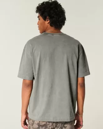 Kastenförmiges, schweres T-Shirt mit Rundhalsausschnitt aus gewaschener Baumwolle