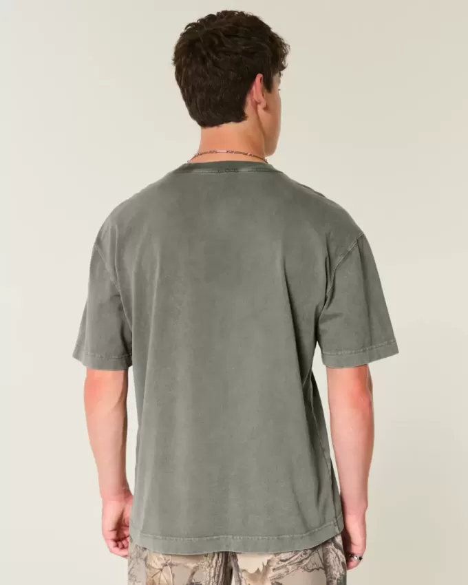 Kastenförmiges, schweres T-Shirt mit Rundhalsausschnitt aus gewaschener Baumwolle