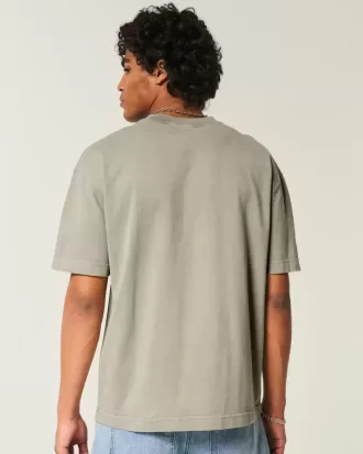 Kastenförmiges, schweres T-Shirt mit Rundhalsausschnitt aus gewaschener Baumwolle