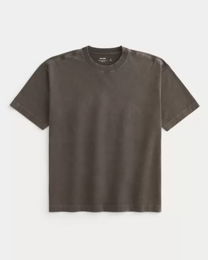 Kastenförmiges, schweres T-Shirt mit Rundhalsausschnitt aus gewaschener Baumwolle