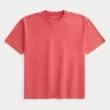 Kastenförmiges, schweres T-Shirt mit Rundhalsausschnitt aus gewaschener Baumwolle Kastenförmiges, schweres T-Shirt mit Rundhalsausschnitt aus gewaschener Baumwolle