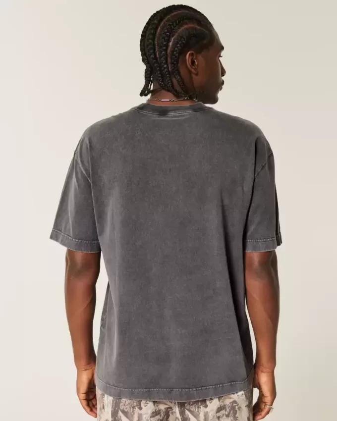 Kastenförmiges, schweres T-Shirt mit Rundhalsausschnitt aus gewaschener Baumwolle