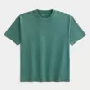 Kastenförmiges, schweres T-Shirt mit Rundhalsausschnitt aus gewaschener Baumwolle Kastenförmiges, schweres T-Shirt mit Rundhalsausschnitt aus gewaschener Baumwolle