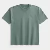 Kastenförmiges, schweres T-Shirt mit Rundhalsausschnitt aus gewaschener Baumwolle Kastenförmiges, schweres T-Shirt mit Rundhalsausschnitt aus gewaschener Baumwolle