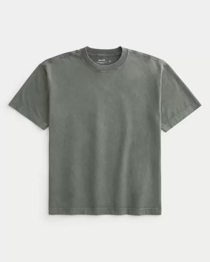 Kastenförmiges, schweres T-Shirt mit Rundhalsausschnitt aus gewaschener Baumwolle