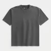 Kastenförmiges, schweres T-Shirt mit Rundhalsausschnitt aus gewaschener Baumwolle