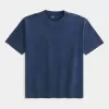 Kastenförmiges, schweres T-Shirt mit Rundhalsausschnitt aus gewaschener Baumwolle Kastenförmiges, schweres T-Shirt mit Rundhalsausschnitt aus gewaschener Baumwolle