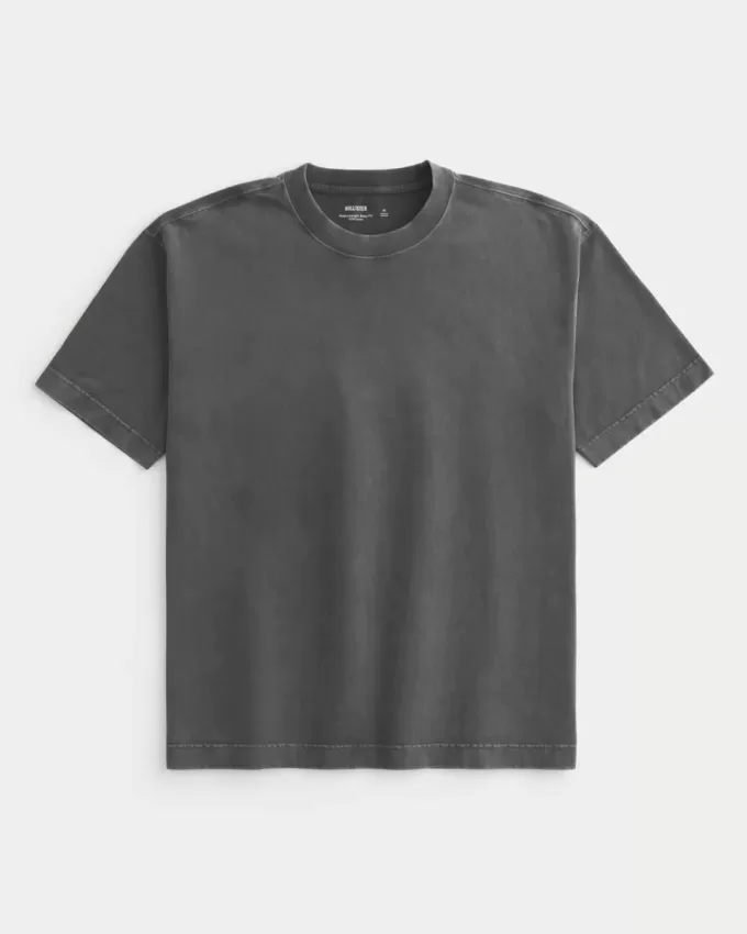 Kastenförmiges, schweres T-Shirt mit Rundhalsausschnitt aus gewaschener Baumwolle