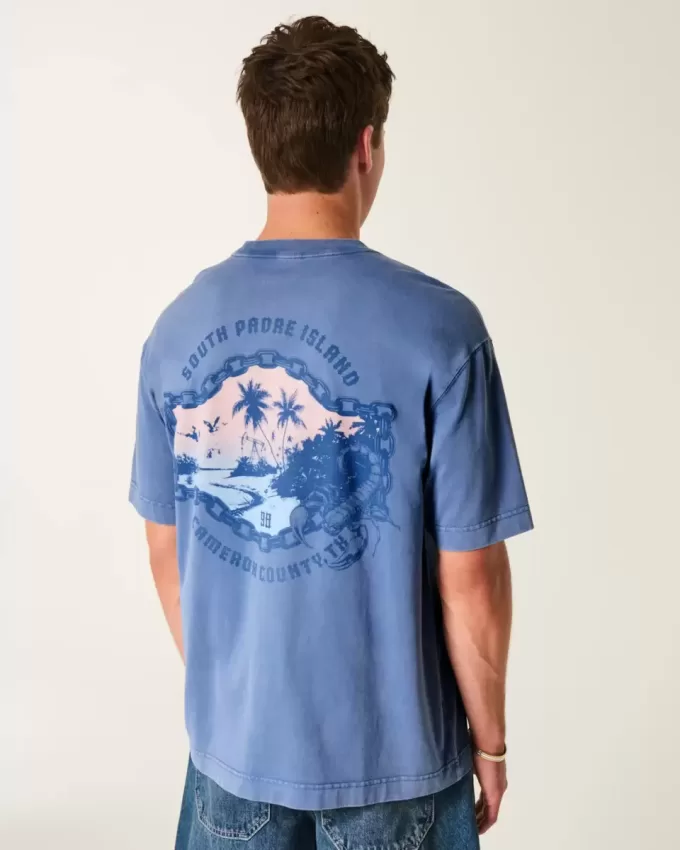 Kastenförmiges, schweres T-Shirt mit South Padre Island-Grafik Kastenförmiges, schweres T-Shirt mit South Padre Island-Grafik
