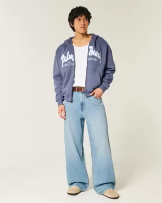 Kastenförmiges Sweatshirt mit Palm Beach-Grafik und Reißverschluss